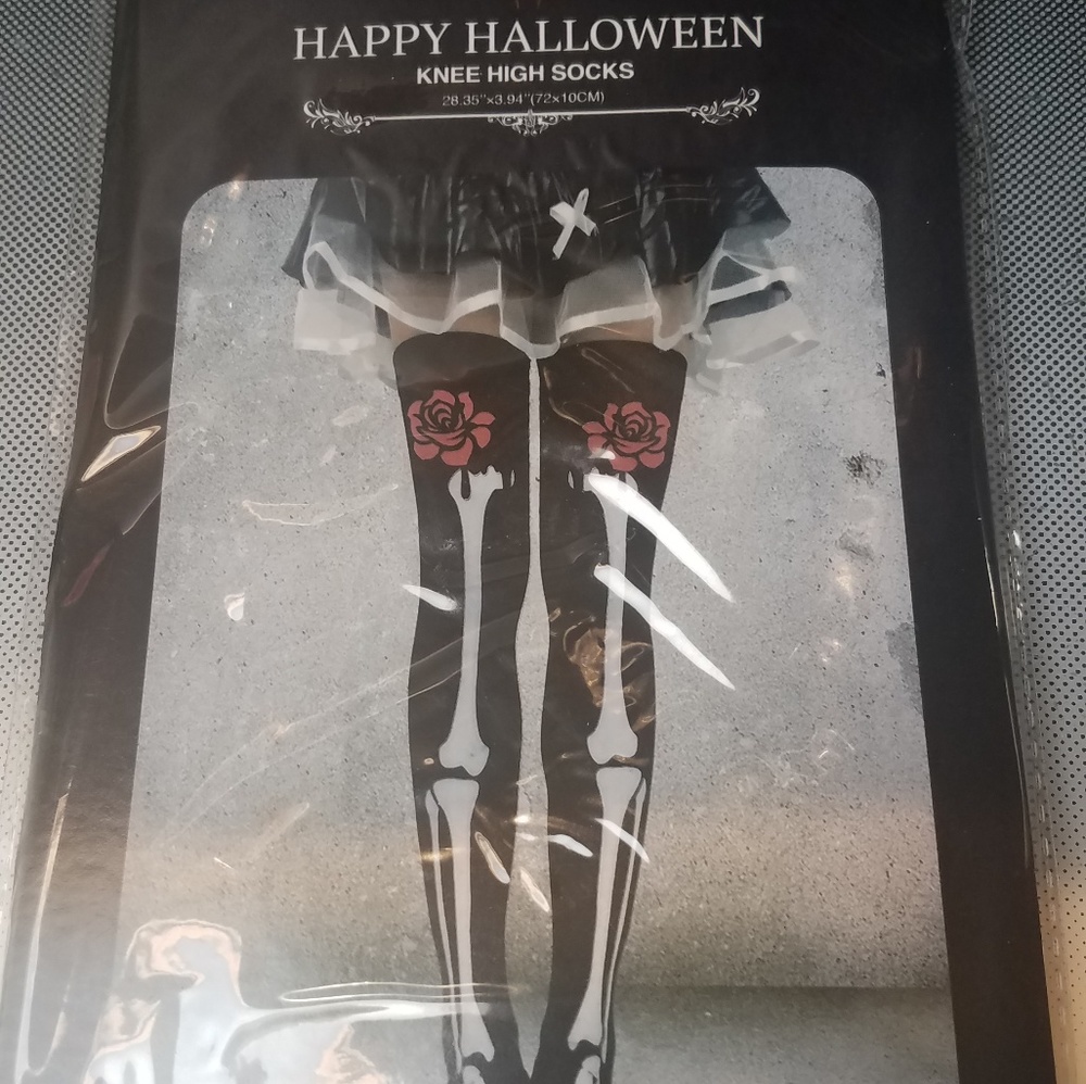Thigh high bones Whimsigoth Y2k hosiery costume Sexy red rose